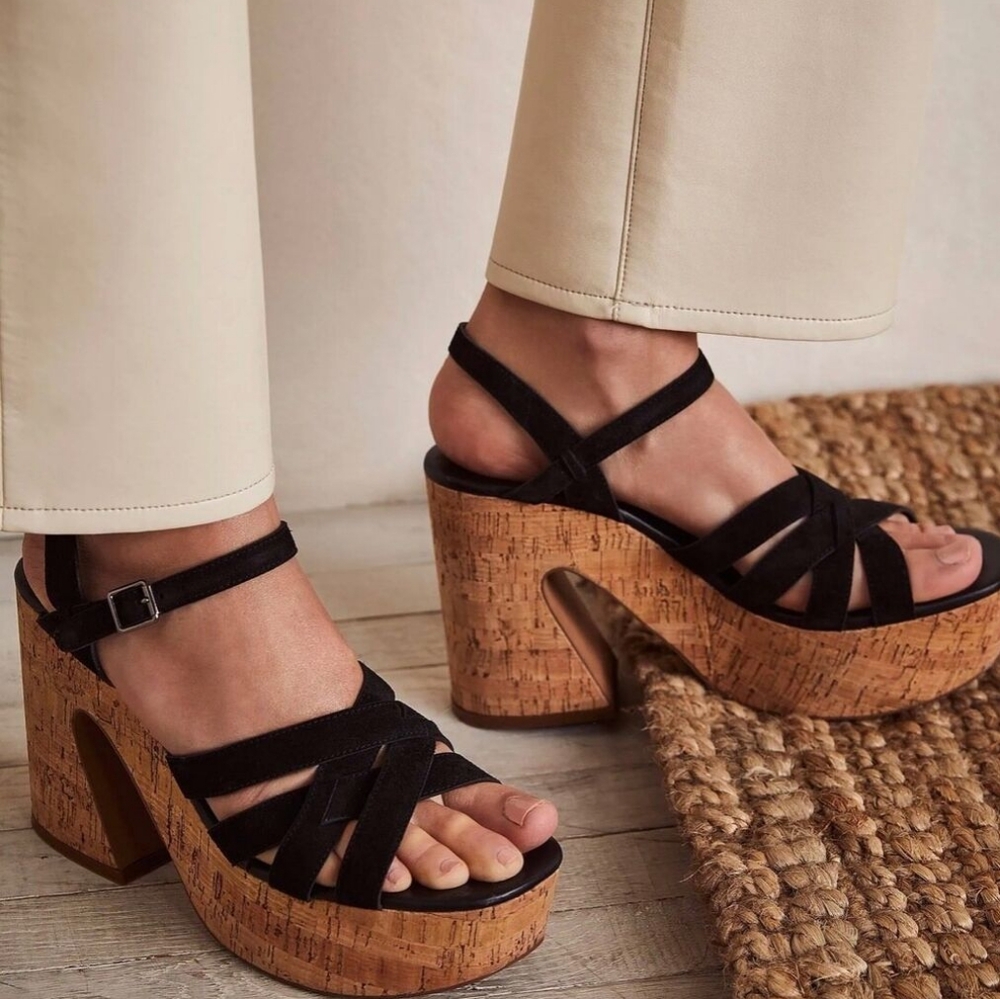 Free People Lisbon black suede platform sandals, size 37 or 6.5 NWT